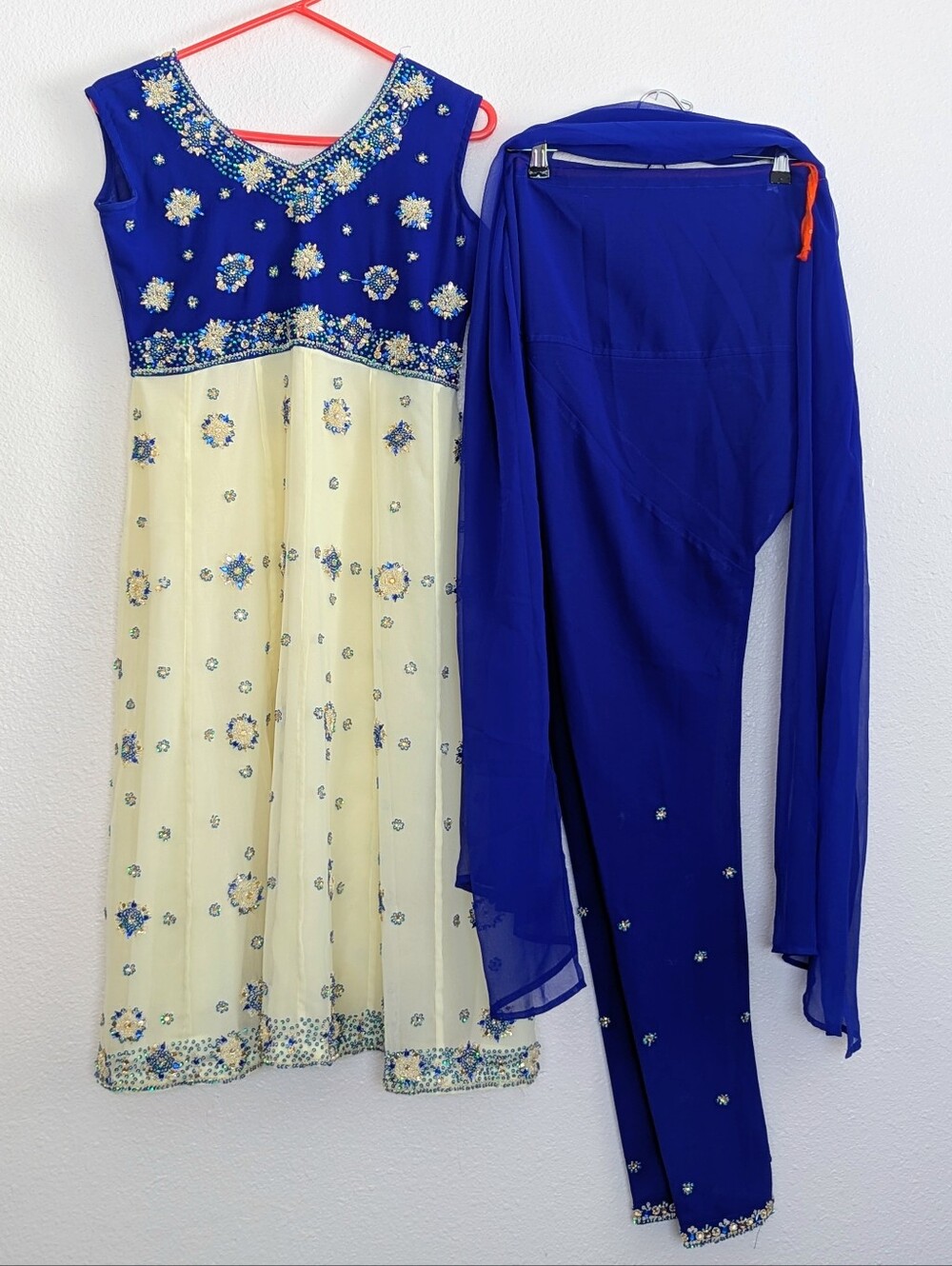 Royal Blue and Cream Embellished Salwar Kameez Set